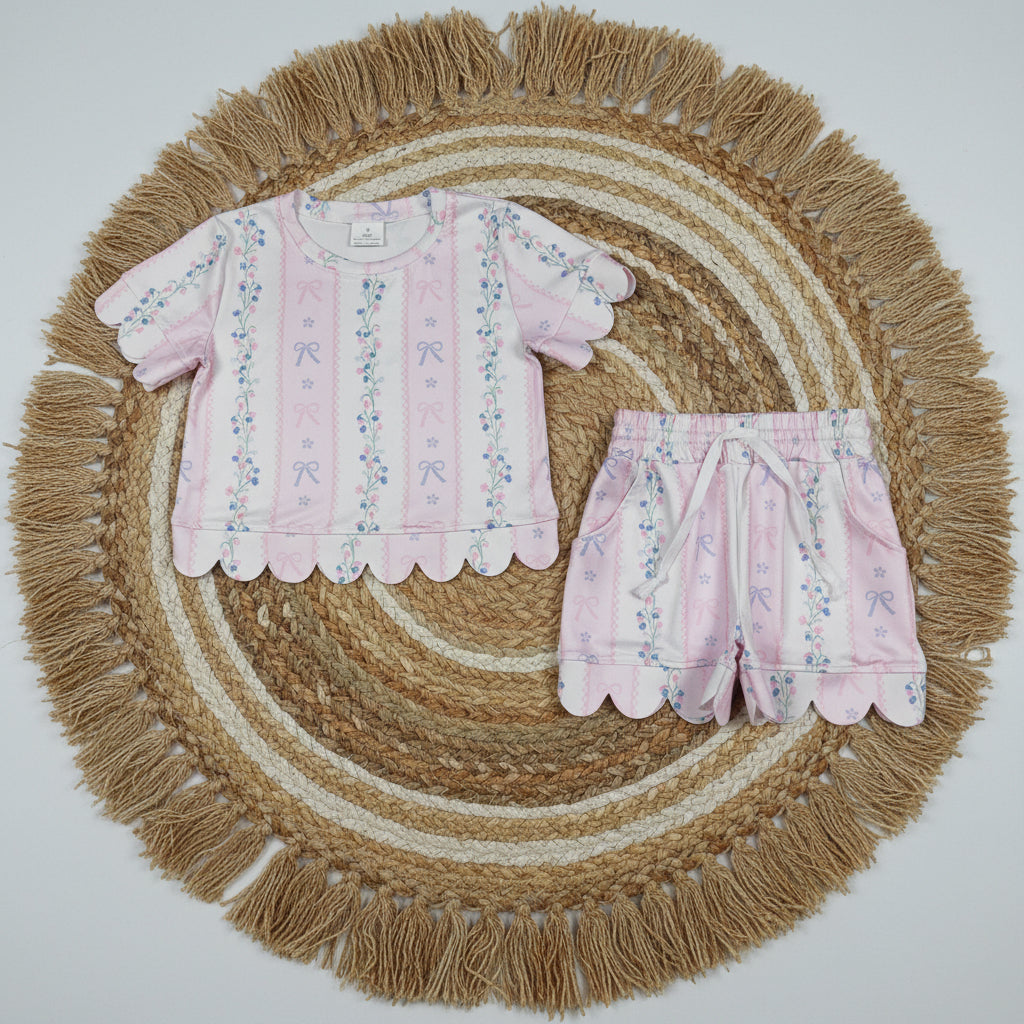 coquette flower floral scallop shorts set summer girl clothing