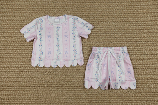 coquette flower floral scallop shorts set summer girl clothing