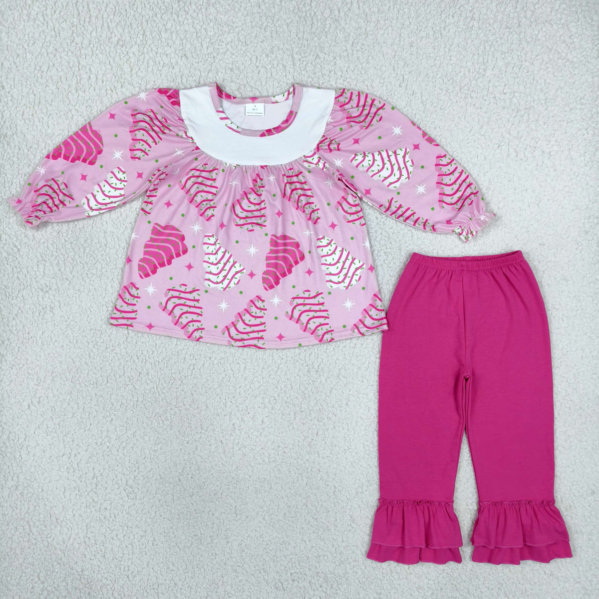 pink christmas tree cake ruffle pants girl outfit