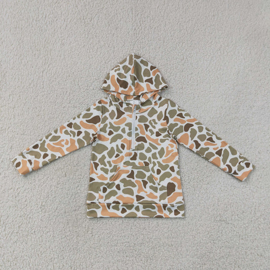 long sleeve zipper up camo pullover hoodie