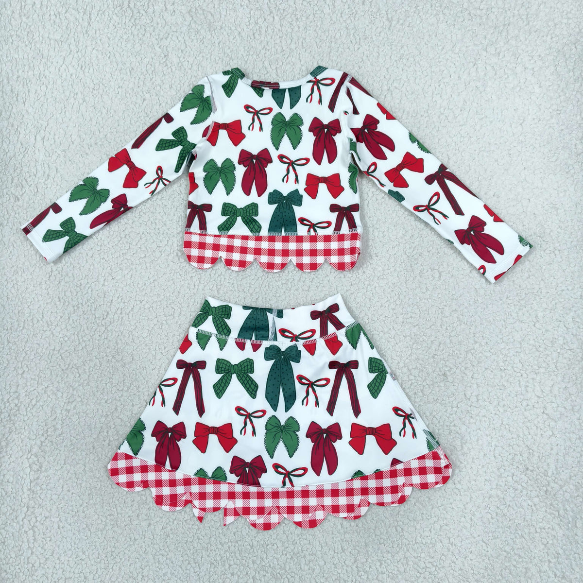red green coquette print scallop athletic skort outfit Christmas clothing