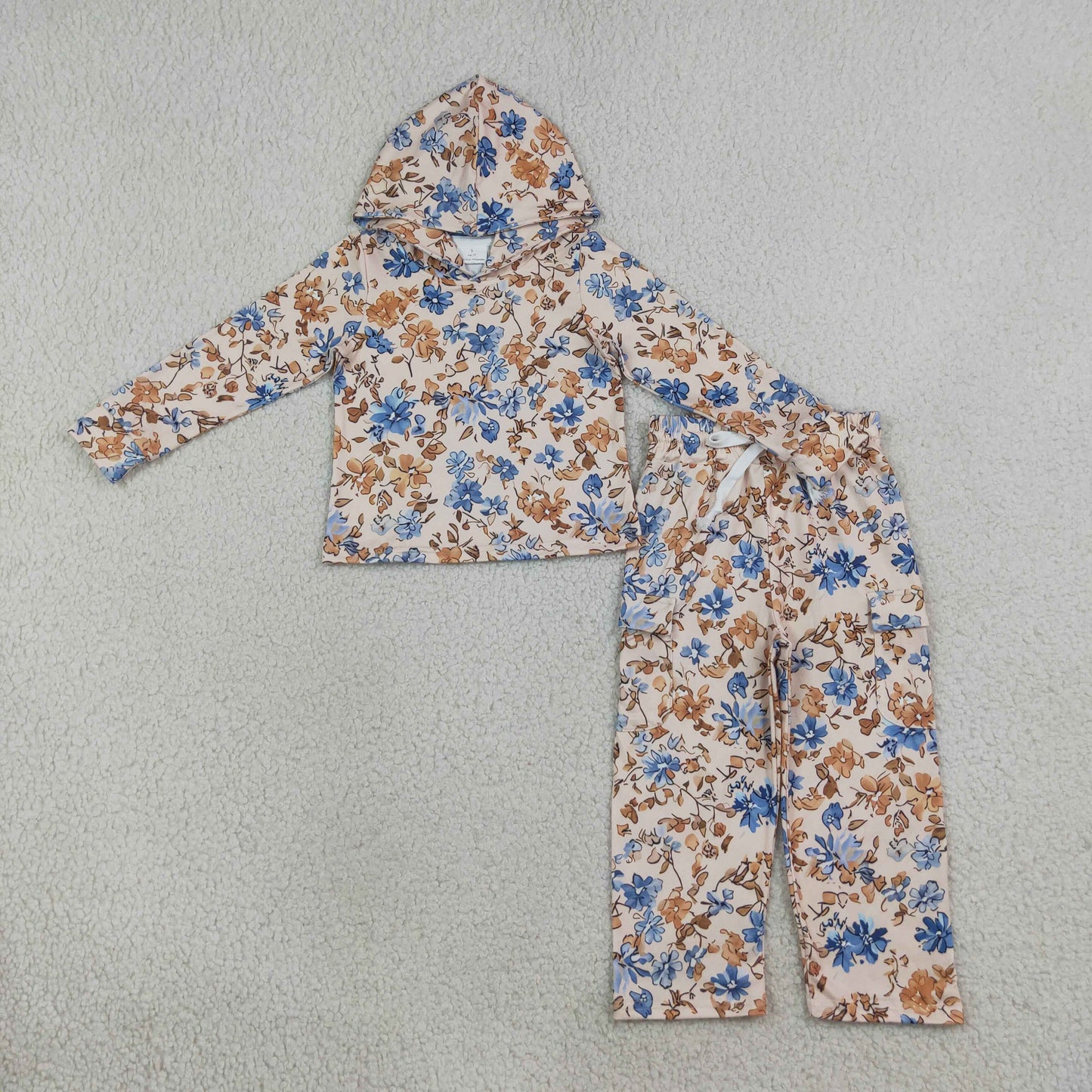 fall flower hoodie work pants set girls outfit