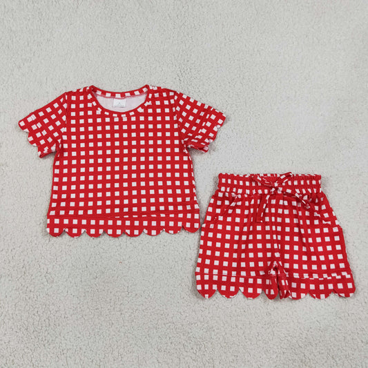 red gingham scallop shorts set girl clothing