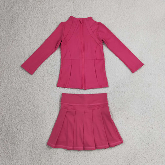 hot pink zipper top pleated yoga girls skorts set