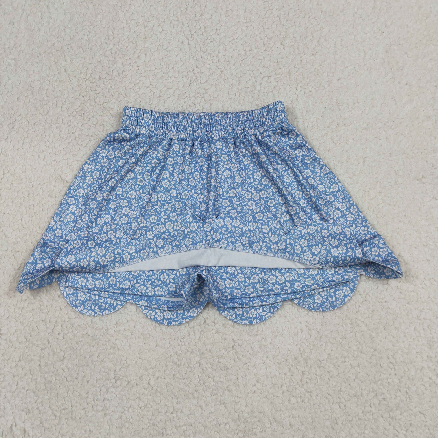 white floral on blue athletic scallop skort girl skirt