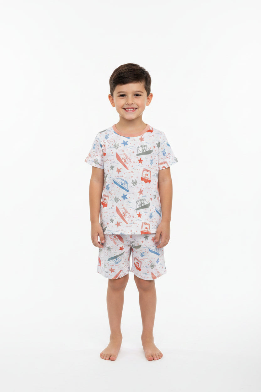 beach sailboat shorts set kids clothing