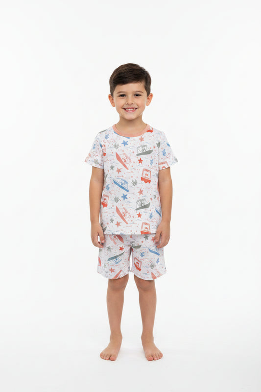 beach sailboat shorts set kids clothing