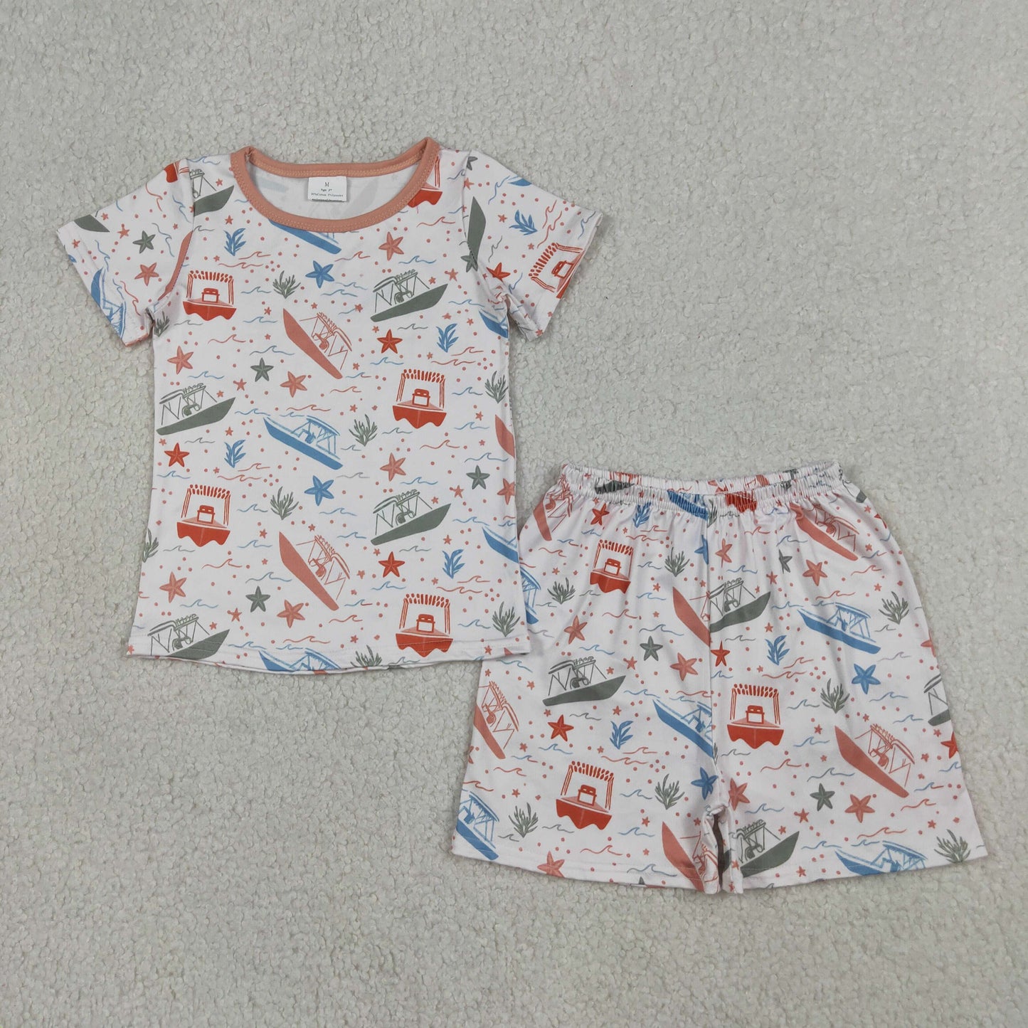beach sailboat shorts set kids clothing