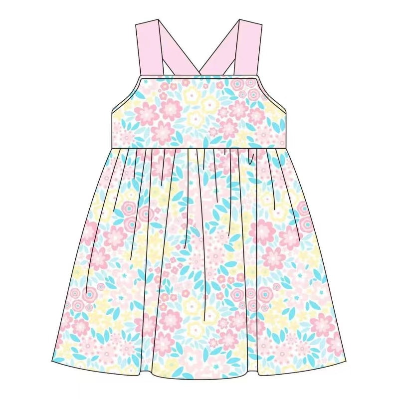 preorder GSD1067 Floral pink sleeveless dress