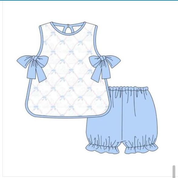 presale GSSO1119 Bow blue sleeveless shorts suit
