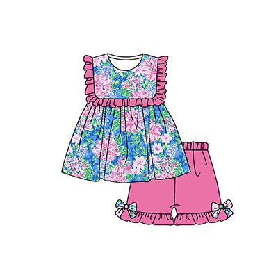 presale  GSSO1155 Floral rose red lace sleeveless shorts suit