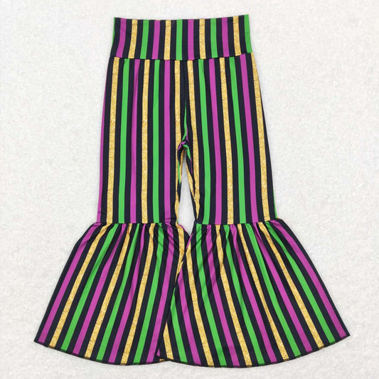 P0405 Purple green black gold striped trousers