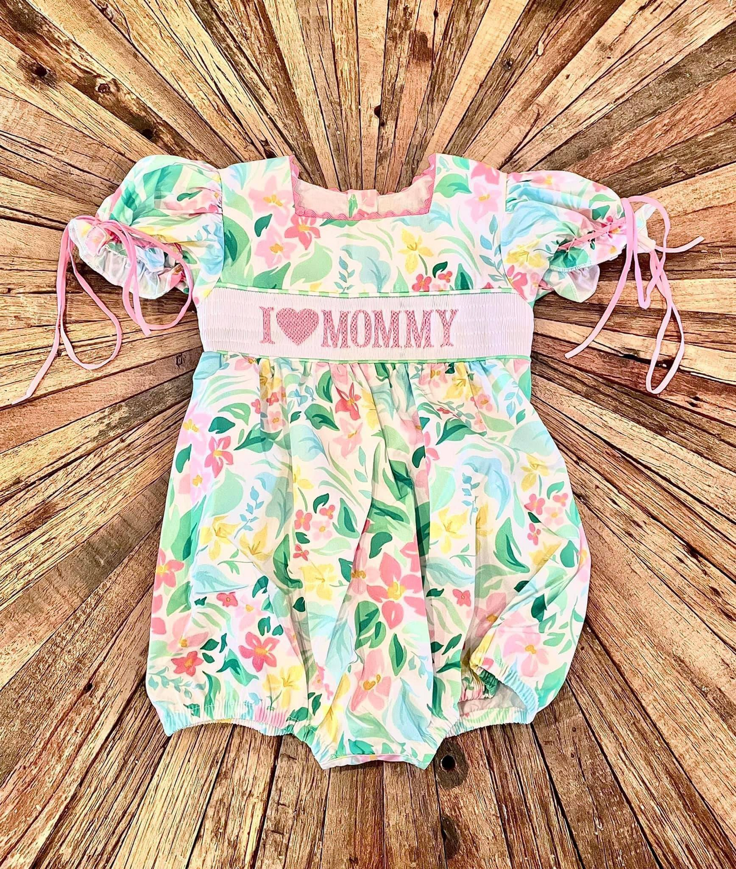 SR1471    I love mommy letter flower leaves short-sleeved jumpsuit