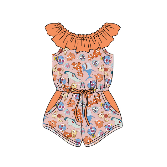 presale SR1539 Cartoon fish orange lace sleeveless jumpsuit