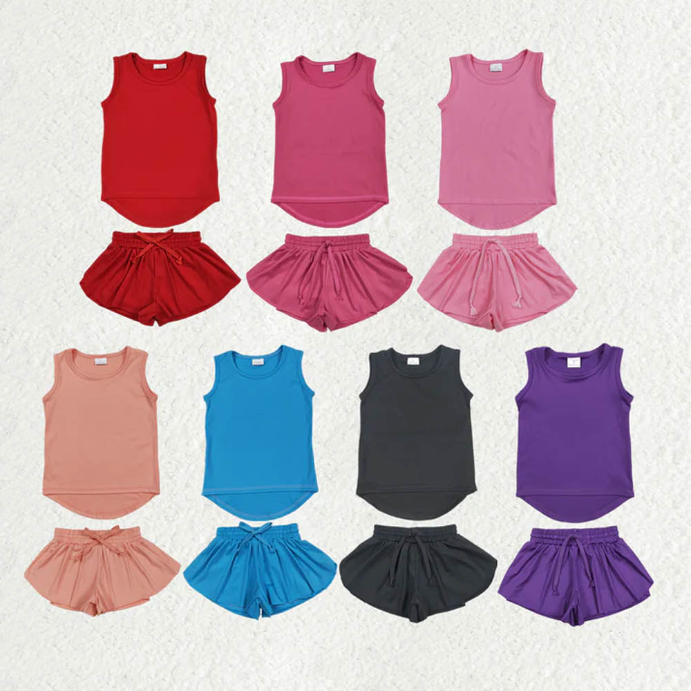 Match Baby Girls Sleeveless Colorful Yoga Vests Top Ruffle Shorts Set D 6.3
