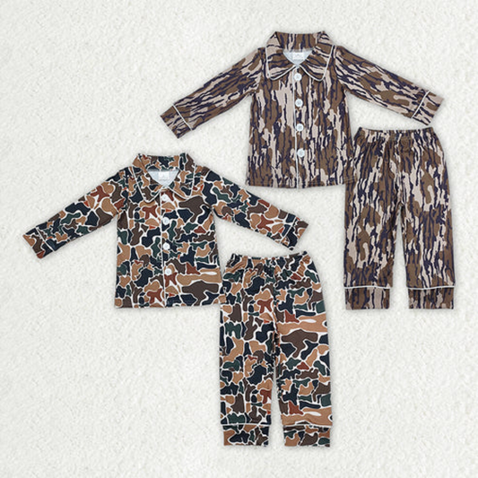 Match Baby Boys Camo Brown Buttons Top Pants Pajamas Clothes Sets