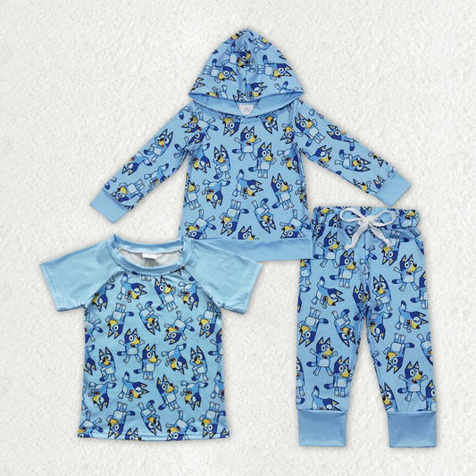 Match Baby Boys Hooded Blue Dogs Shirts Hooded Clothes Sets
