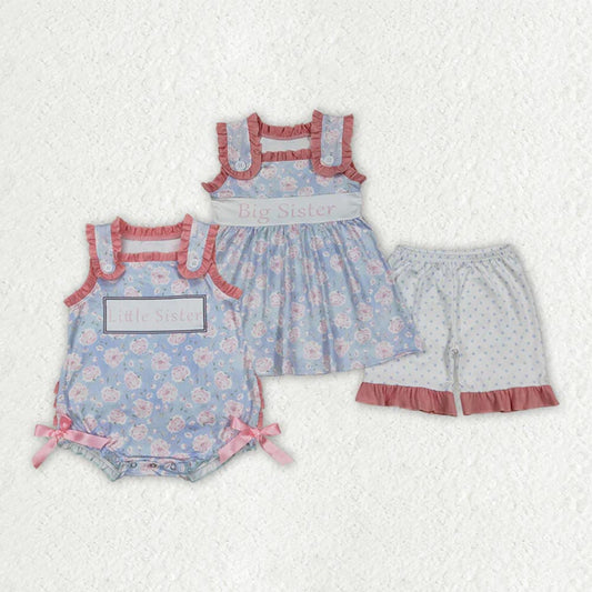 Sibling Baby Girls Floral Big Little Sister Rompers Outfits Sets  D 7.7