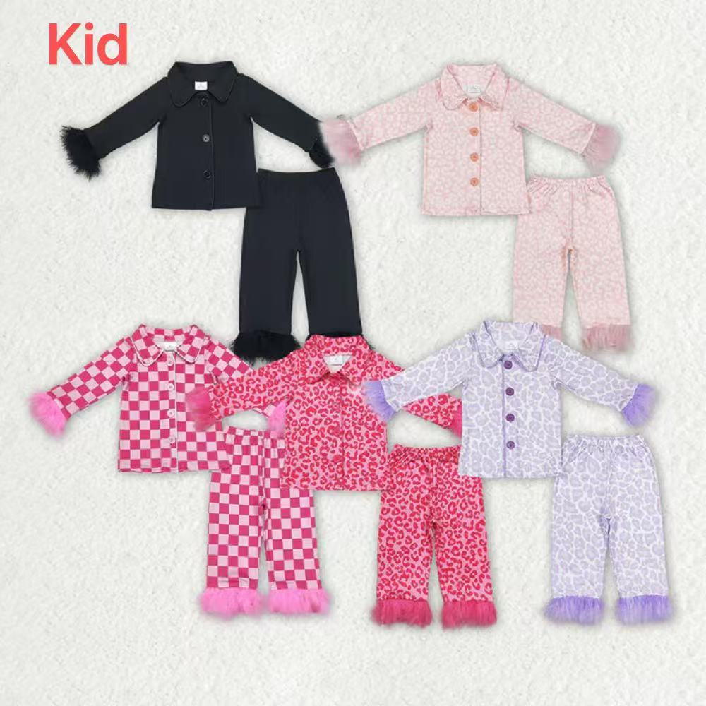 Sibling Baby Girls Sister Buttons Top Pants Fur Pajamas Clothes Sets  D 920