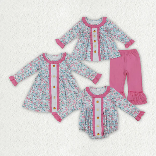Sibling Embroidery Baby Girls Floral Turkey Pumpkins Rompers Dresses Sets D 6.23