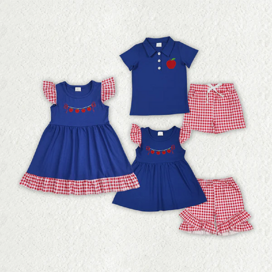 Match Boys Baby Girls Embroidery Apple Back To School Outfits Sets D 6.13
