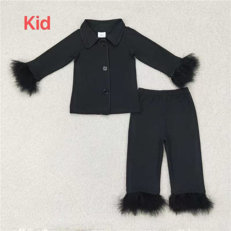 Sibling Baby Girls Sister Buttons Top Pants Fur Pajamas Clothes Sets  D 920