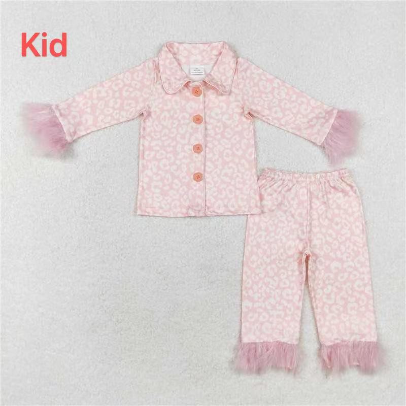 Sibling Baby Girls Sister Buttons Top Pants Fur Pajamas Clothes Sets  D 920