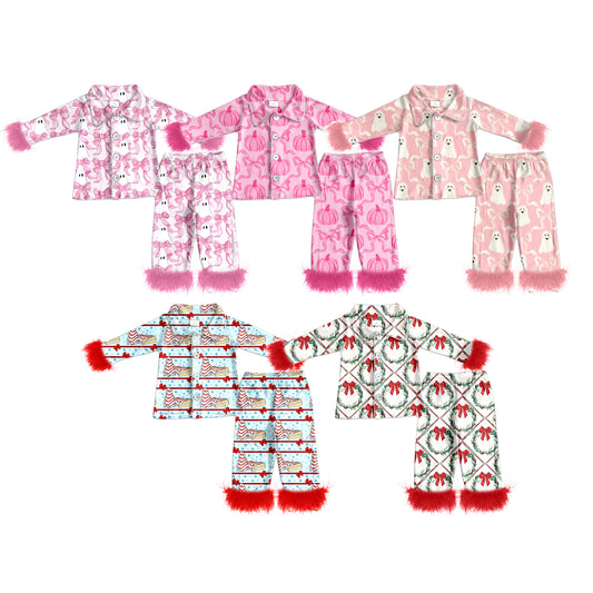 Custom Baby Girls Christmas Halloween long sleeve set  D 6.7