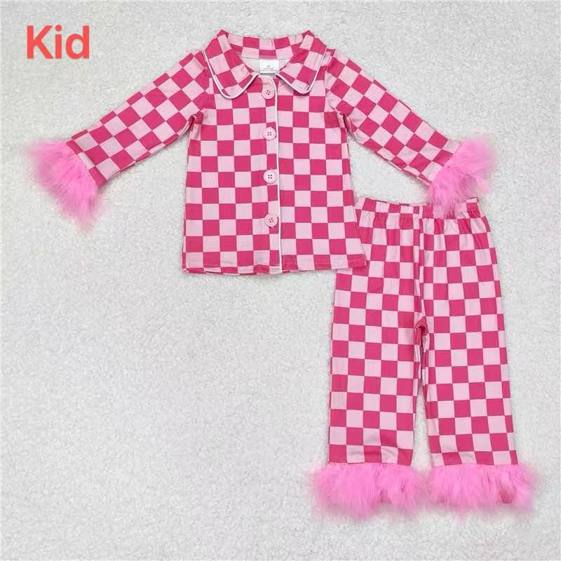 Sibling Baby Girls Sister Buttons Top Pants Fur Pajamas Clothes Sets  D 920