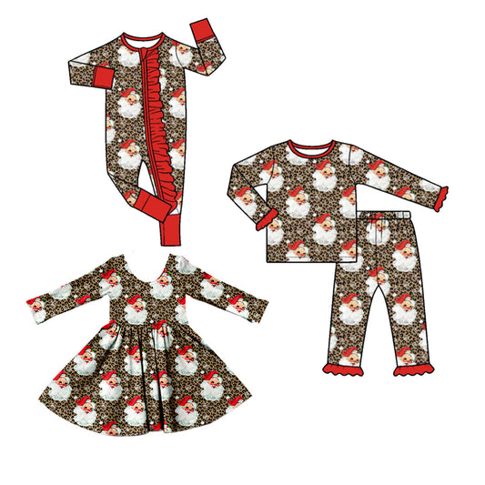 Pre order leopard santa sibling pajamas