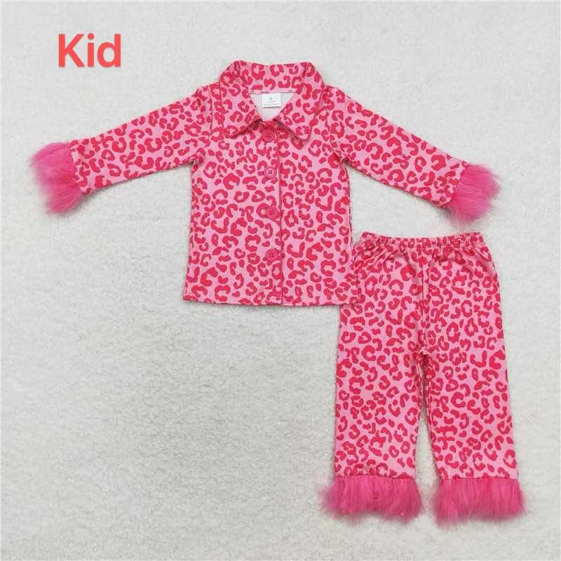 Sibling Baby Girls Sister Buttons Top Pants Fur Pajamas Clothes Sets  D 920
