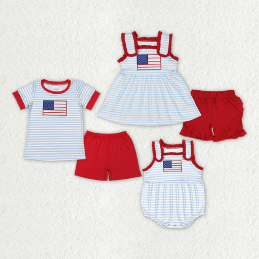 Match Baby Girls Flag 4th Of July Sibling Rompers Clothes Sets