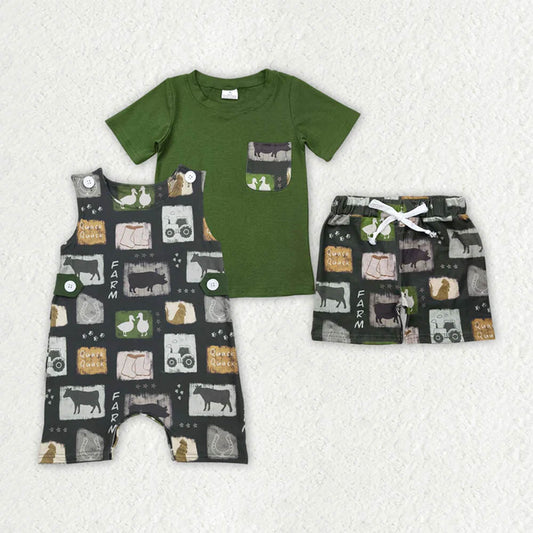 Sibling Baby Boys Western Cow Farm Rompers Outfits Sets  D 7.8