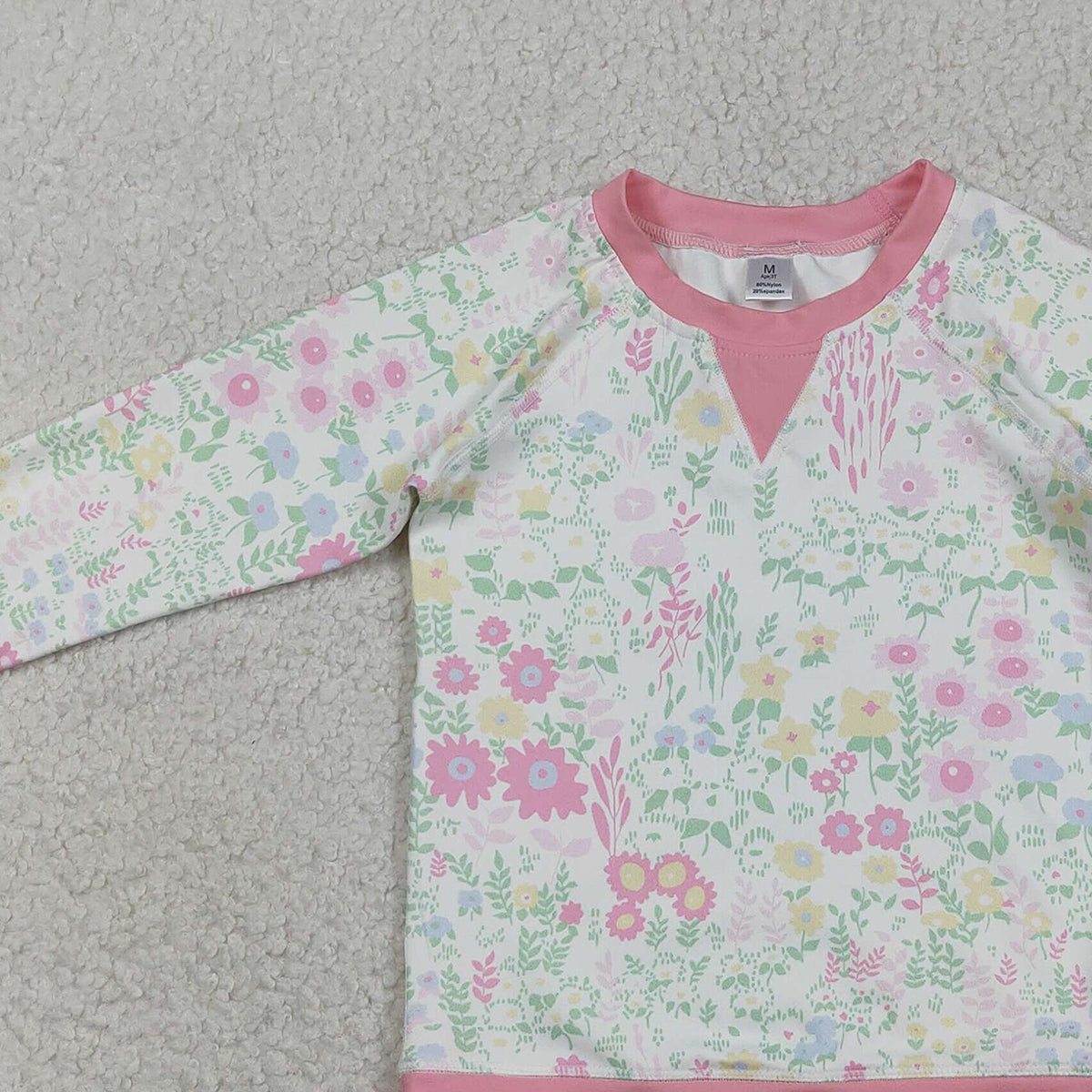 Baby Girls Long Sleeve Yoga Active Tee Shirts Pink Flowers Design Comfortable Soft Top for Little Ones