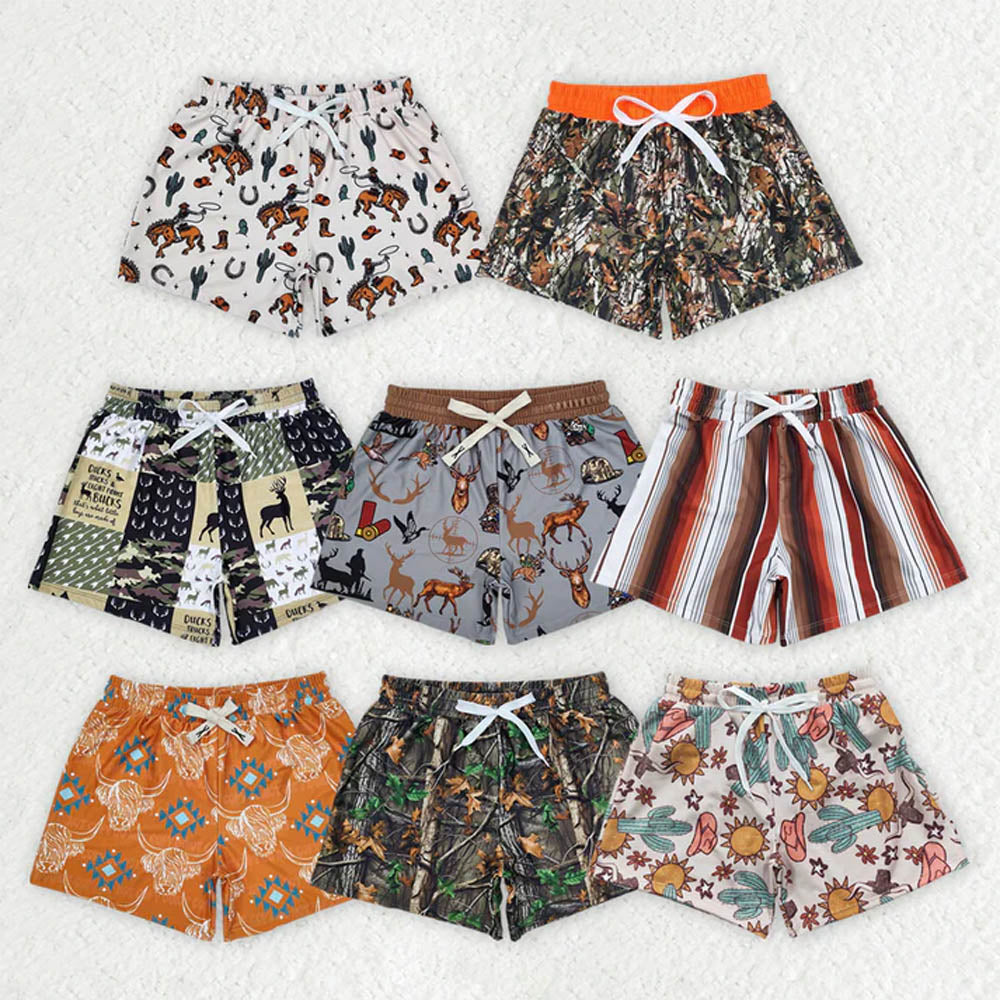 Sibling Baby Boys Cactus Cows Western Trunks Swimsuits  D 7.8