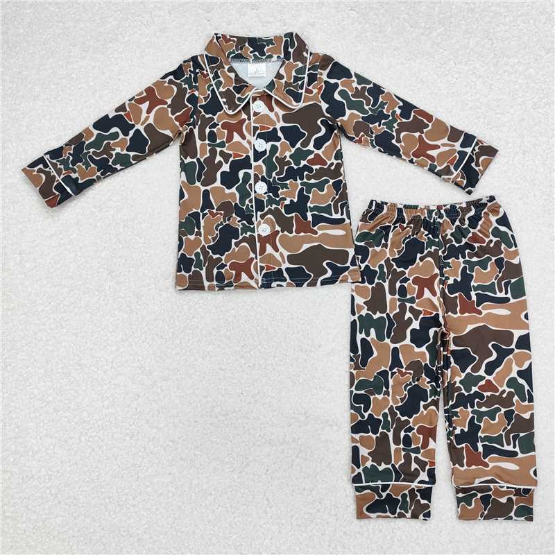 Match Baby Boys Camo Brown Buttons Top Pants Pajamas Clothes Sets