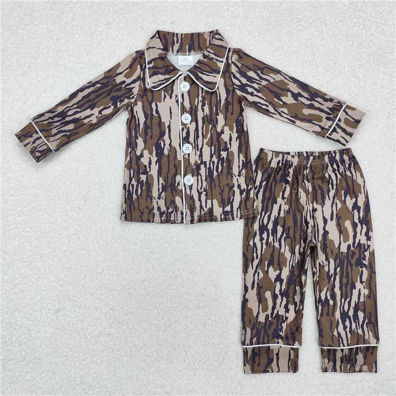 Match Baby Boys Camo Brown Buttons Top Pants Pajamas Clothes Sets