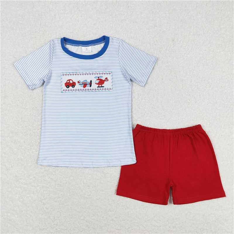 Match Baby Boys Blue Stripes Transpotation Sibling Brother Clothes Sets