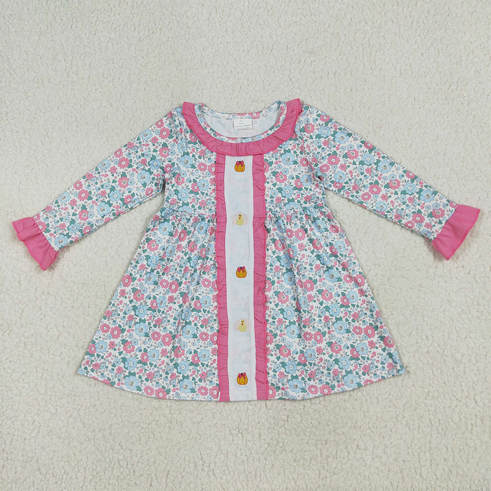 Sibling Embroidery Baby Girls Floral Turkey Pumpkins Rompers Dresses Sets D 6.23
