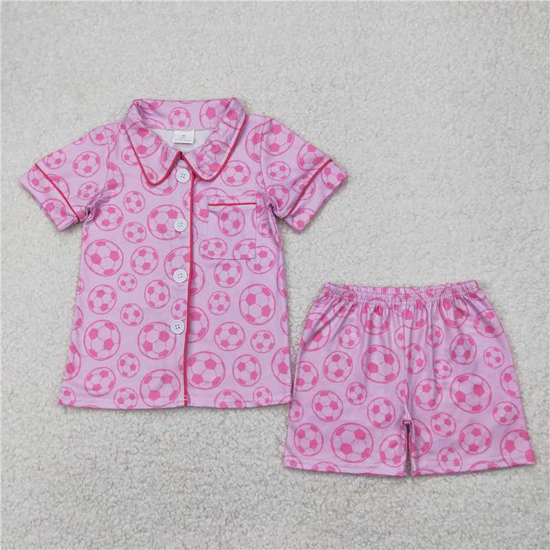 Match Toddler Girls Sports Ball Buttons Top Shorts Pajama Set D 4.19