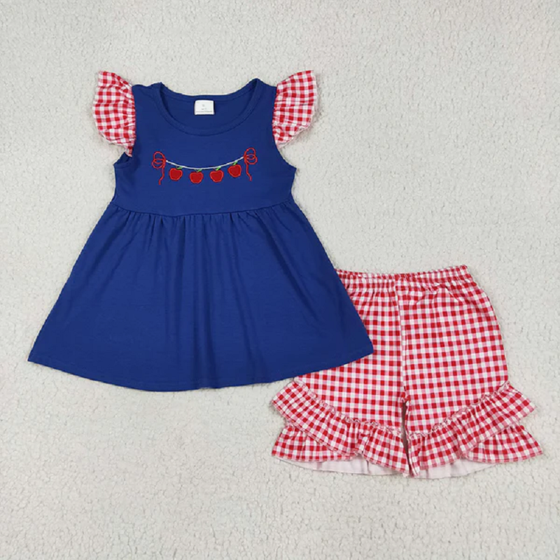 Match Boys Baby Girls Embroidery Apple Back To School Outfits Sets D 6.13