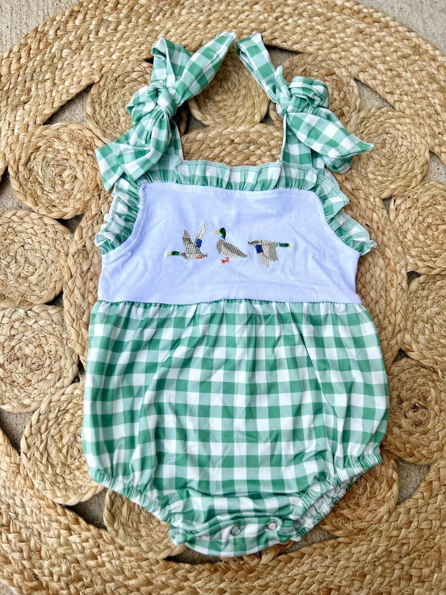 Baby Girls Boys Sibling Ducks Tunic Green Checkered Shorts Rompers Outfits Clothes Sets D 816