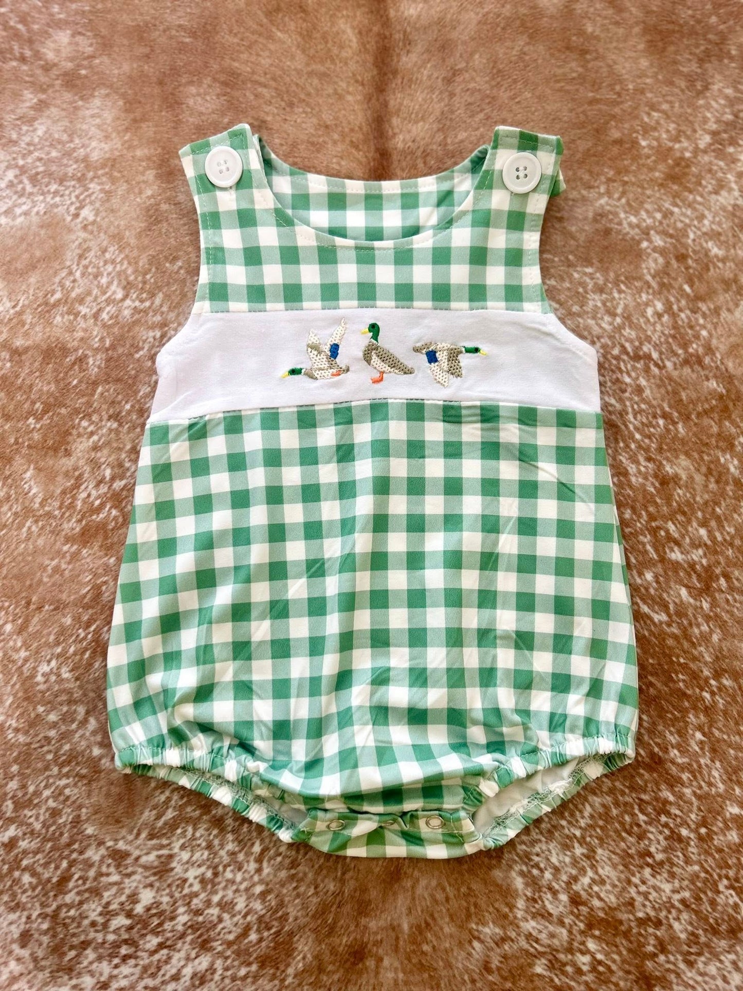 Baby Girls Boys Sibling Ducks Tunic Green Checkered Shorts Rompers Outfits Clothes Sets D 816