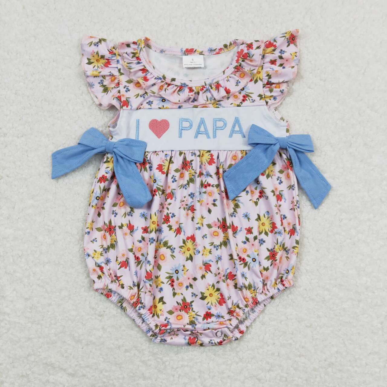 Match Baby Girls I Love Papa Floral Bows Rompers Dresses