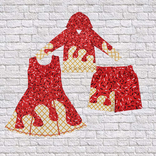 Sibling Baby Boys Girls Red Drip Sprinkles Team Hoodies Shorts Knee Length Dresses  D 919