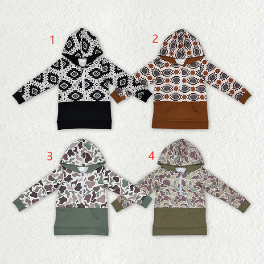 Sibling Baby Boys Western Camo Hooded Zip Pullovers Tops D 820