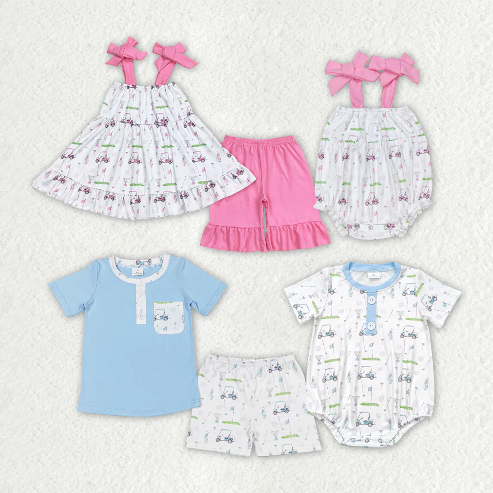 Match Baby Girls Golf Summer Sibling Boys Rompers Clothes Sets