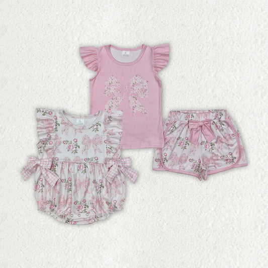 Sibling Baby Girls Pink Flowers Summer Rompers Outfits D 7.22