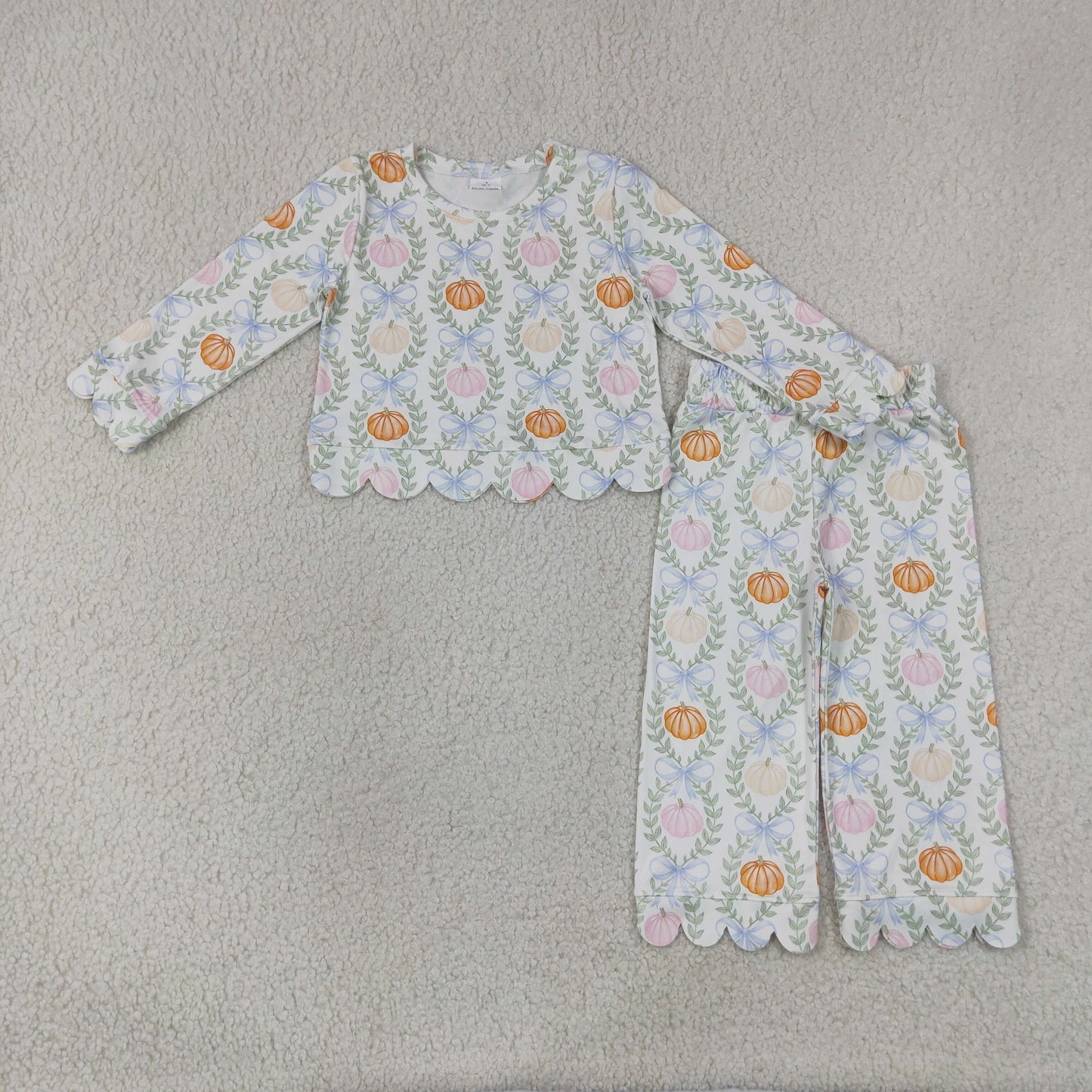 long sleeve pumpkin scallop pants set
