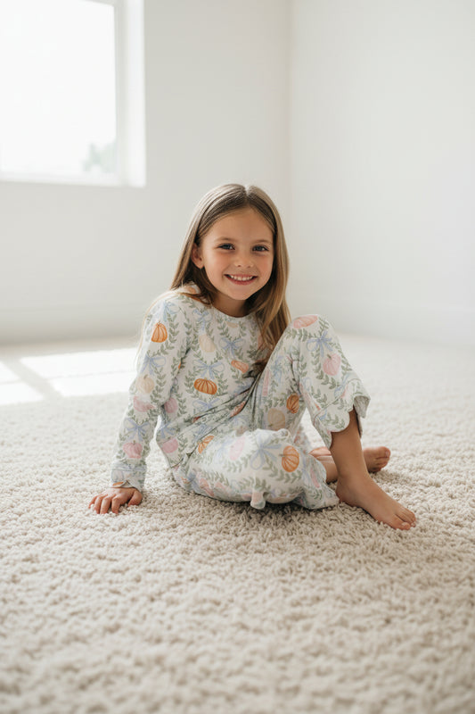 long sleeve pumpkin scallop pants set